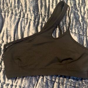 Bombshell Sportswear Black One-Shoulder Sports Bra